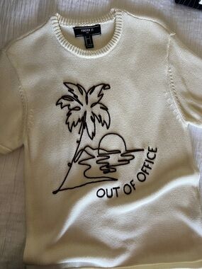 Forever 21 Cream Short-Sleeve Knit Top